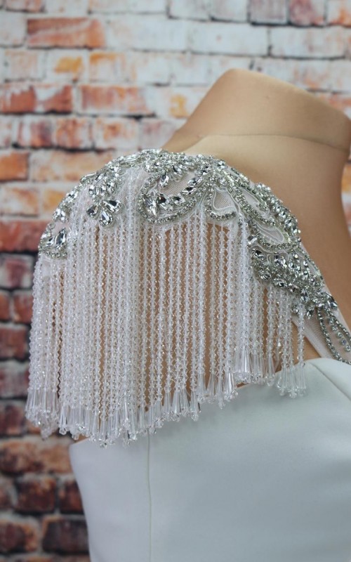 crystal beaded detachable bridal sleeves with fringe rhinestone shoulder wedding dress sleeves ivory