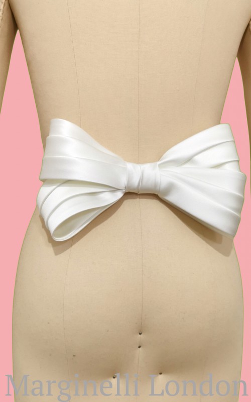 detachable pleated wedding dress bow back bow sash duchess satin