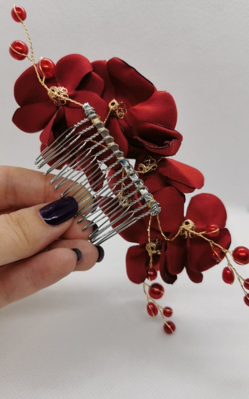Red Flower Hair Comb