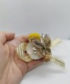 Wrist Corsage Gold 3D Lace Butterfly with Gold & Yellow Decoration