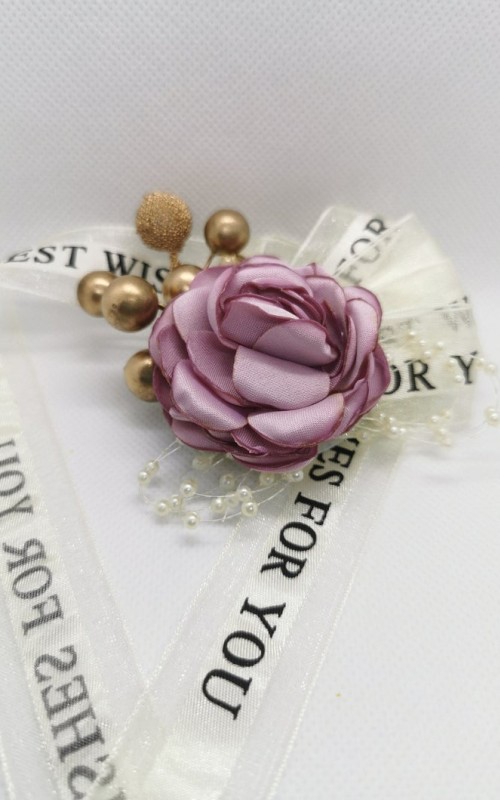 Wrist Corsage Flower Rose with Gold Decoration & Pearl