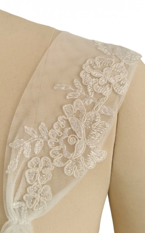 Detachable bridal lace straps and sleeves with floral appliqué in ivory tulle