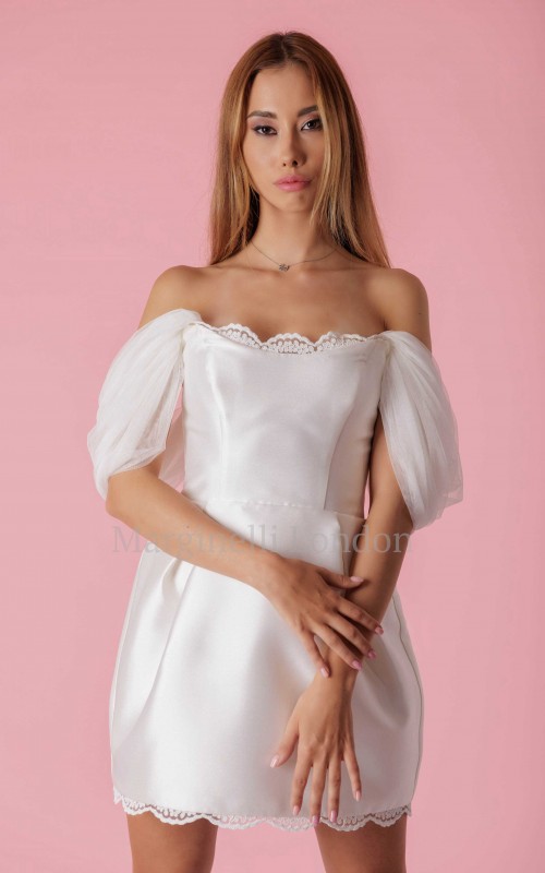 detachable off shoulder puff sleeves soft tulle wedding dress sleeves ivory