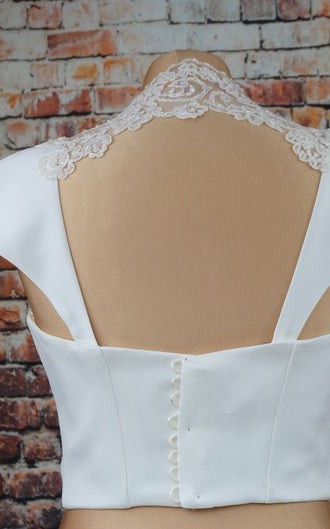 White duchess satin and beaded lace detachable bridal cap sleeves and straps on the shoulder and back