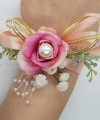 Wrist Corsage Rose Fabric Flower & Artificial Leaves with Satin Ribbon