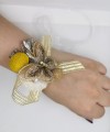 Wrist Corsage Gold 3D Lace Butterfly with Gold & Yellow Decoration