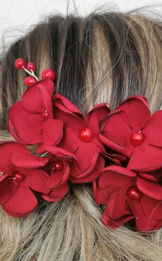 Red Flower Hair Comb