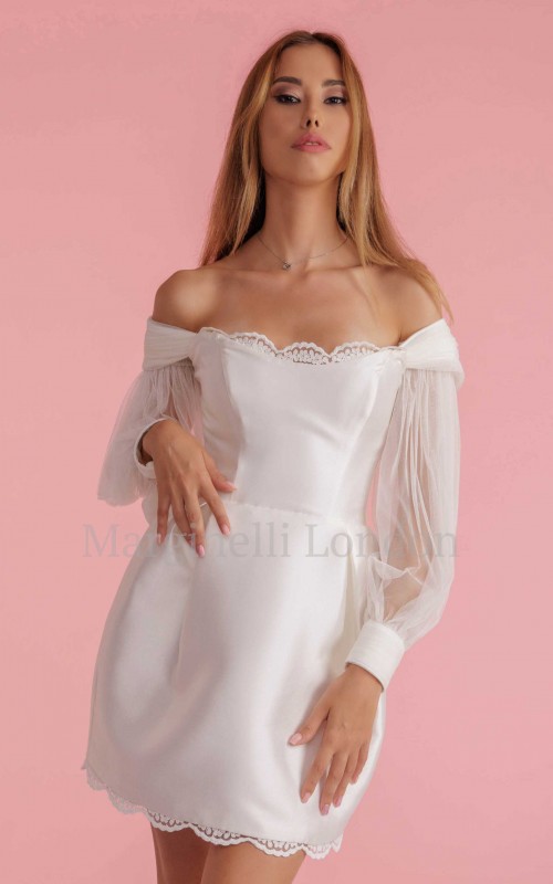 Long tulle and satin detachable bridal sleeves and straps in ivory, off the shoulder