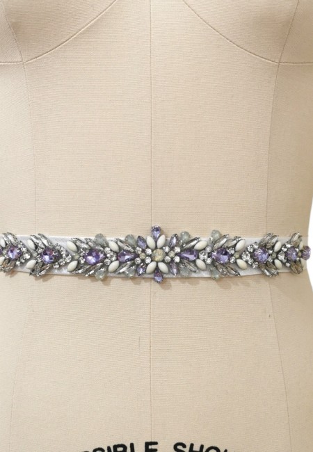 Lavender Crystal Bridal Belt with a Tie Back