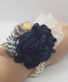 Wrist Corsage Rose Flower with Gold Leaf & Pearl Bracelet