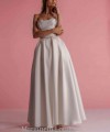 boho mikado satin wedding dress rhinestone belt pleated skirt pockets