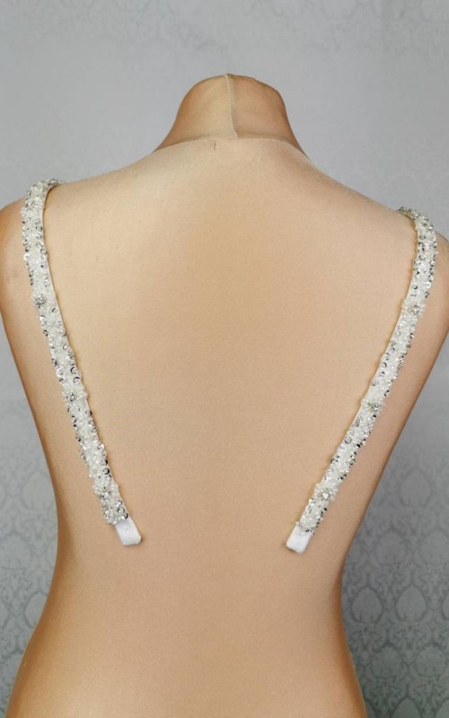 Crystal and pearl detachable bridal straps and sleeves hand-beaded on ivory satin