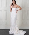 Naomi strapless lace mermaid wedding dress with beaded Italian lace, a V-cut back and a scalloped lace train