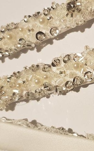 Crystal and pearl detachable bridal straps and sleeves hand-beaded on ivory satin