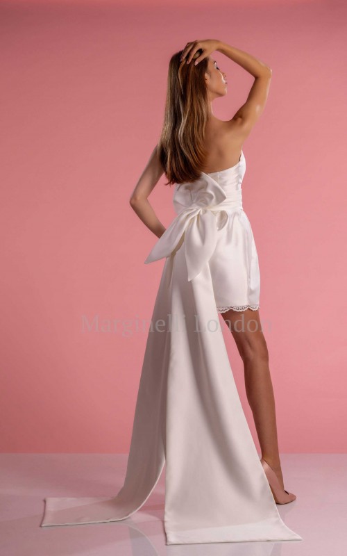 detachable satin bridal train with bow ivory removable wedding dress train