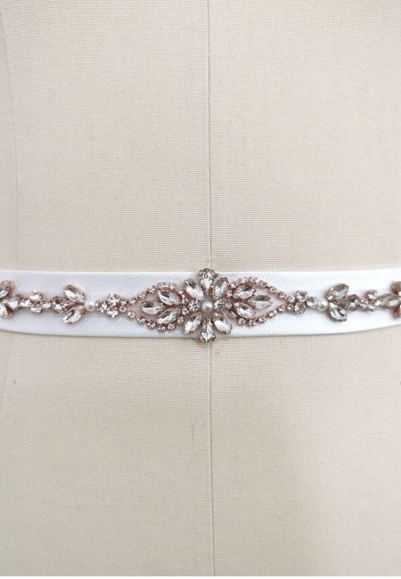 Rose Gold Crystal Bridal Belt with a Tie Back