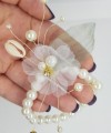 Wrist Corsage Green Leaf Rhinestone Flower with Pearl Bracelet