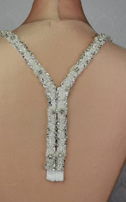 Crystal and pearl detachable bridal straps and sleeves hand-beaded on ivory satin