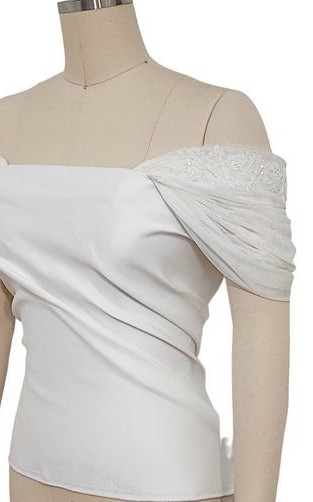 Puff tulle detachable bridal sleeves and straps with beaded lace in ivory