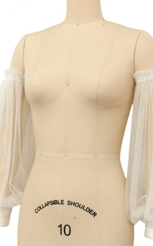 long detachable off shoulder bishop sleeves tulle wedding dress sleeves wide cuff ivory