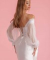 Long off-shoulder tulle detachable bridal sleeves and straps in ivory