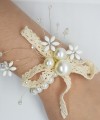 Wrist Corsage Crystal Pearl Flower with Pearl Bracelet