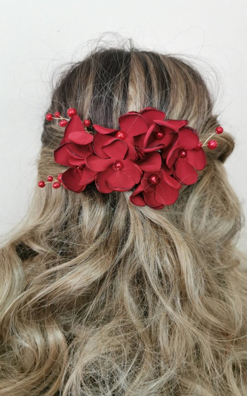 Red Flower Hair Comb
