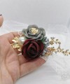 Wrist Corsage, Rose Flower with Gold, Crystals, Pearl & Lace Ribbon