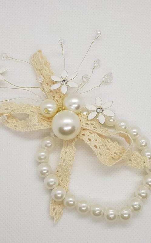 Wrist Corsage Crystal Pearl Flower with Pearl Bracelet