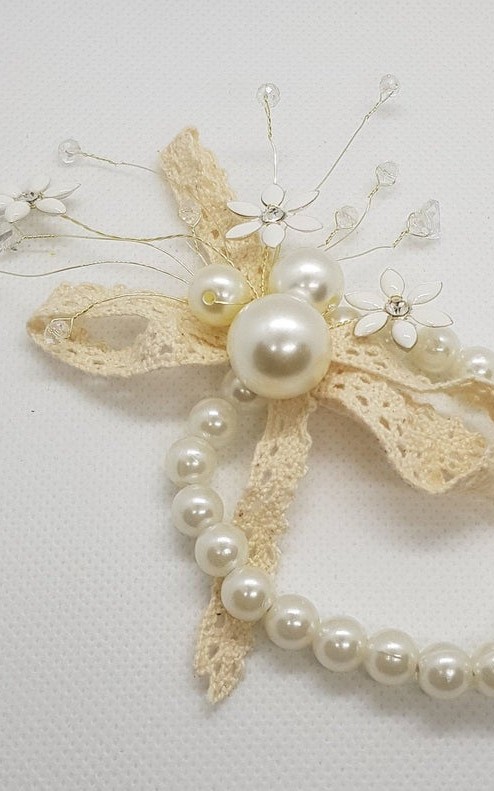 Wrist Corsage Crystal Pearl Flower with Pearl Bracelet