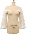 long detachable off shoulder pleated tulle wedding dress sleeves frilled cuff ivory