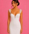 Detachable bridal lace straps and sleeves with floral appliqué in ivory tulle