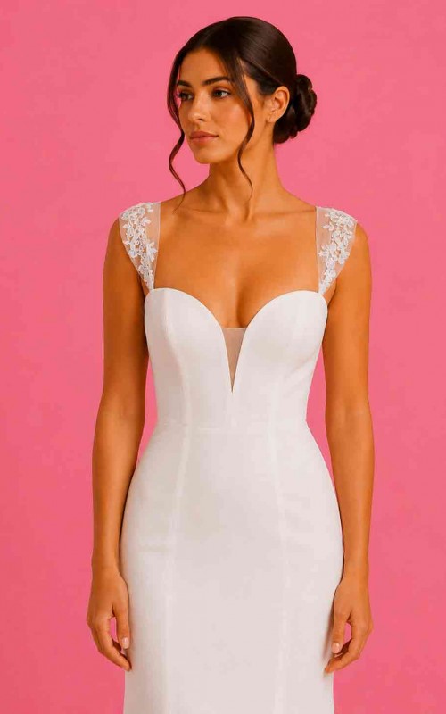 Detachable bridal lace straps and sleeves with floral appliqué in ivory tulle