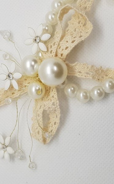 Wrist Corsage Crystal Pearl Flower with Pearl Bracelet