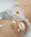 Wrist Corsage Green Leaf Rhinestone Flower with Pearl Bracelet