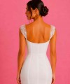 Detachable bridal lace straps and sleeves with floral appliqué in ivory tulle