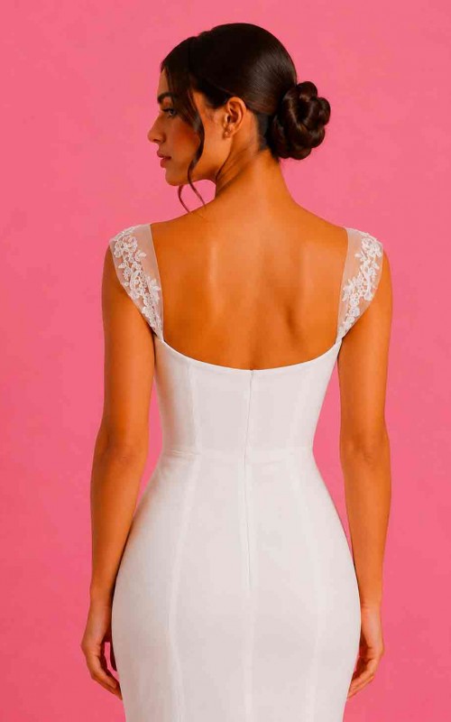 Detachable bridal lace straps and sleeves with floral appliqué in ivory tulle