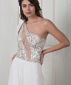 Nicole one-shoulder wedding dress with a beaded embroidered lace bodice, illusion back and flowing ivory chiffon skirt