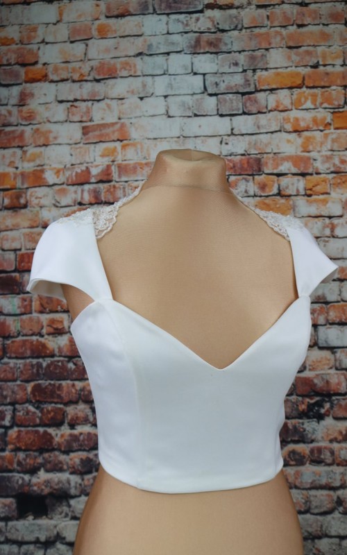 White duchess satin and beaded lace detachable bridal cap sleeves and straps on the shoulder and back