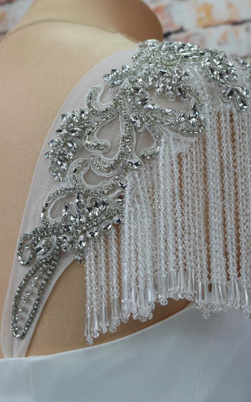 crystal beaded detachable bridal sleeves with fringe rhinestone shoulder wedding dress sleeves ivory