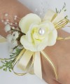 Wrist Corsage Rose Fabric Flower & Artificial Leaves with Satin Ribbon