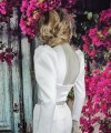 Ivory satin detachable long bridal sleeves and straps with a statement puff shoulder