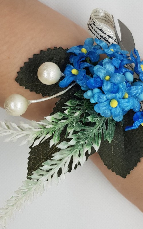 Floral Wrist Corsage Artificial Flower & Leaf with Organza Ribbon