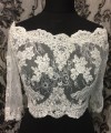Bianca off-shoulder bridal bolero in ivory beaded lace with 3/4 sleeves and scalloped lace edges
