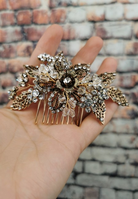 Antique Gold Crystal Hair Comb