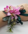 Wrist Corsage Fabric Flower Artificial Leaf with Satin Ribbon