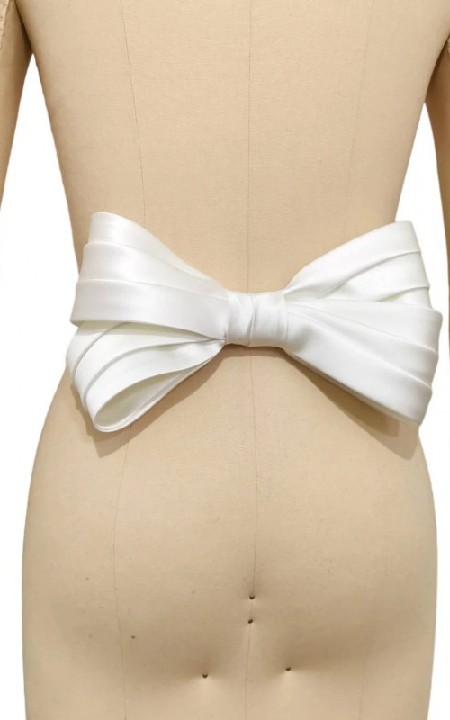 detachable pleated wedding dress bow back bow sash duchess satin