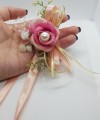 Wrist Corsage Rose Fabric Flower & Artificial Leaves with Satin Ribbon