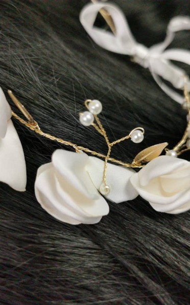 Handmade Flowers Pearl Tiaras Crown