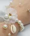 Wrist Corsage Green Leaf Rhinestone Flower with Pearl Bracelet